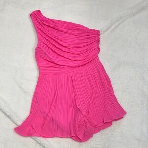 Glam Vibrant Pink Pleated Romper